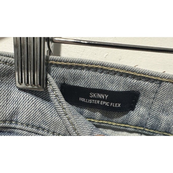 Hollister Men Skinny Ripped Jeans Size 30x32 Light Wash Blue Denim Epic Flex - Picture 5 of 10